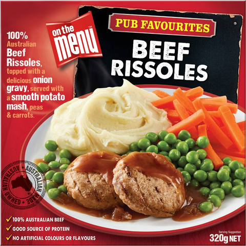 On The Menu Beef Rissole Frozen Meal 320g