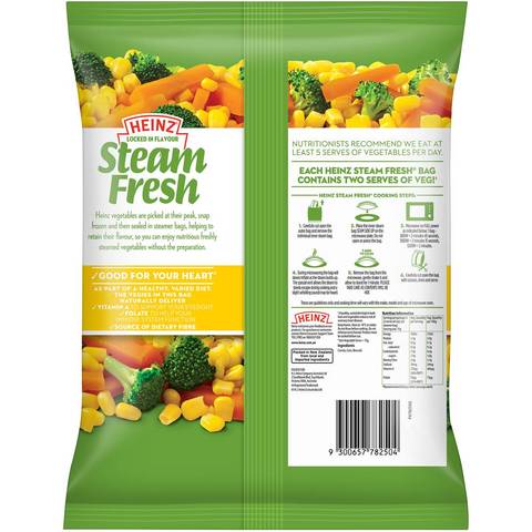 Heinz Steam Fresh Vegetables Frozen Veg Carrots, Corn & Broccoli 450g