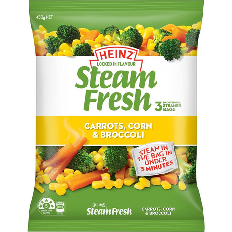 Heinz Steam Fresh Vegetables Frozen Veg Carrots, Corn & Broccoli 450g