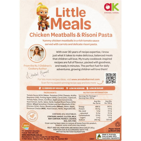 Annabel Karmel Little Meals Chicken Meatballs & Risoni Pasta 200g