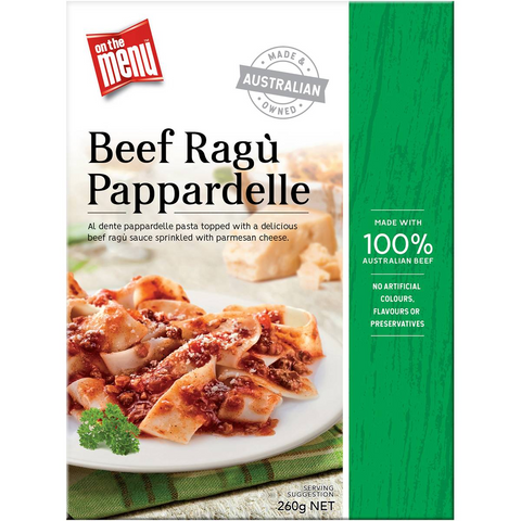 On The Menu Beef Ragu Pappardelle Frozen Meal 260g