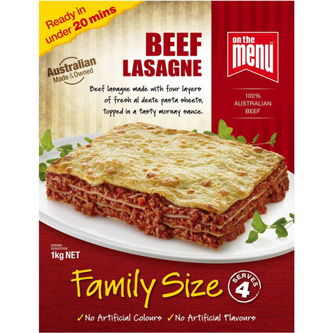 On The Menu Beef Lasagne 1kg