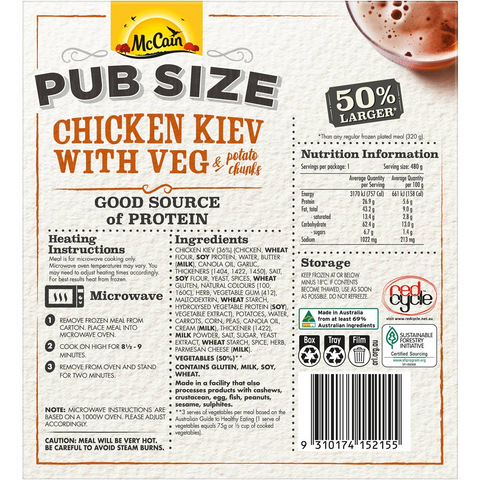 Mccain Pub Size Chicken Kiev Frozen Meal 480g