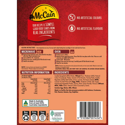 Mccain Spaghetti Bolognese Frozen Meal 400g