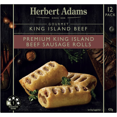 Herbert Adams Sausage Rolls King Island Beef Frozen 12 Pack