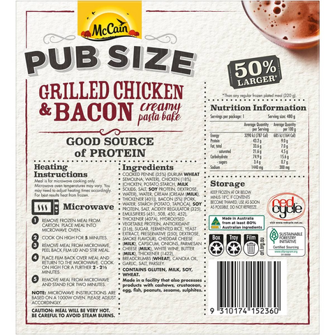 Mccain Pub Size Chicken Bacon Bake Frozen Meal 480g