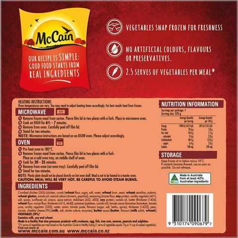 Mccain Dinner Chicken Parmagiana Frozen Meal 320g