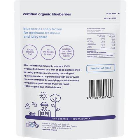 Oob Organic Frozen Blueberries 450g