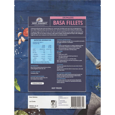 Just Caught Skinless Basa Fillets Frozen 1kg