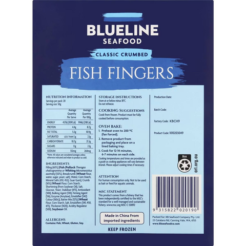 Blueline Seafood Crumbed Fish Fingers 1kg