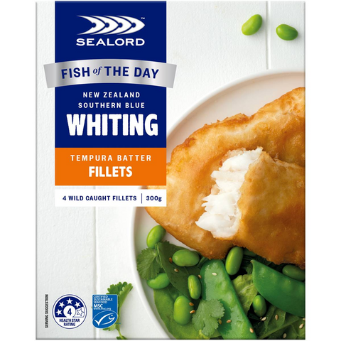 Sealord Fish Of The Day Whiting Tempura Batter Fillets 4 Pack