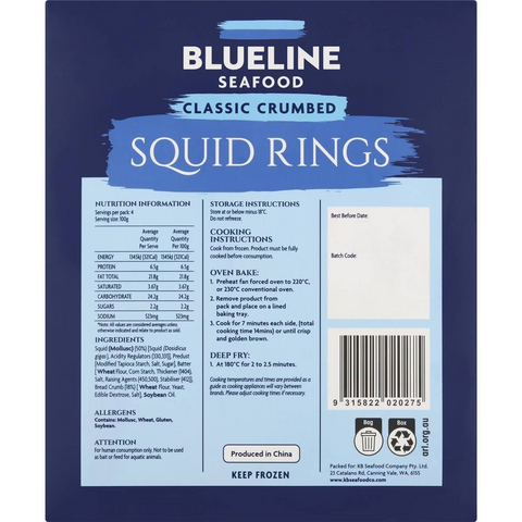 Blueline Seafood Crumbed Squid Rings 400g