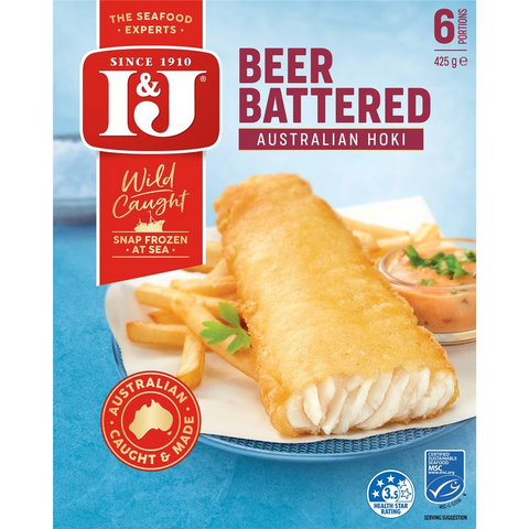 I&j Wild Caught Australian Hoki Beer Battered 425g