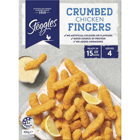 Steggles Chicken Fingers Crumbed 400g