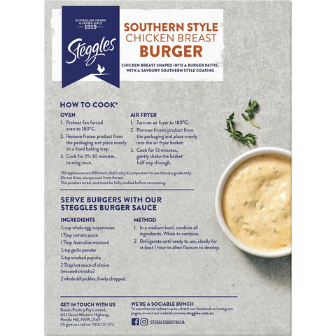 Steggles Chicken Breast Burgers Southern Style 360g