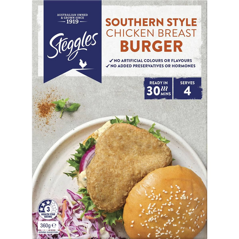 Steggles Chicken Breast Burgers Southern Style 360g