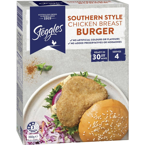 Steggles Chicken Breast Burgers Southern Style 360g