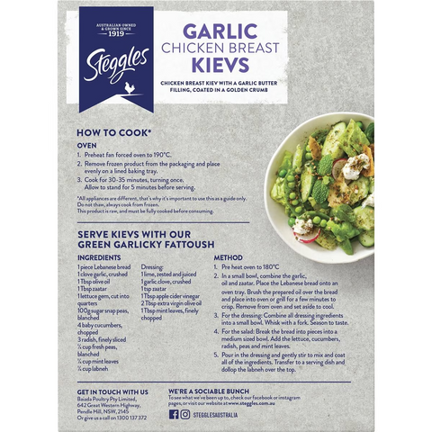 Steggles Chicken Breast Kievs Garlic 350g