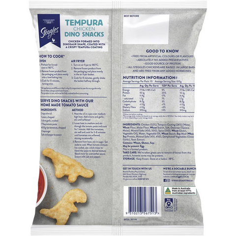 Steggles Chicken Dino Snacks Tempura 1kg