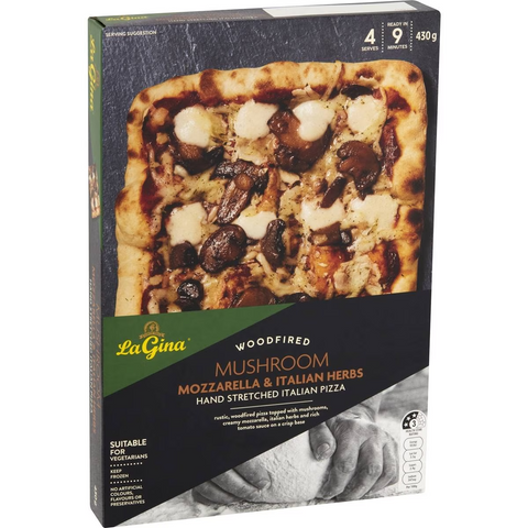 La Gina Mushroom Mozzarella & Italian Herbs Pizza 400g