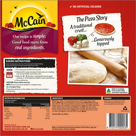 Mccain Pizza Cheese & Bacon 500g