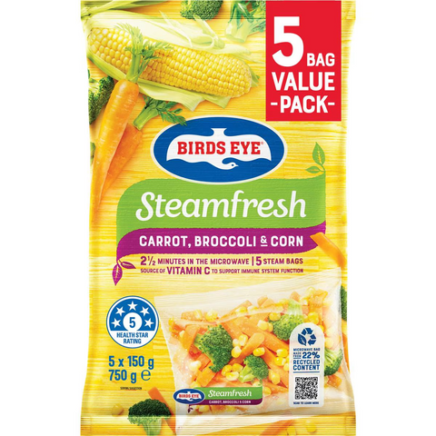 Birds Eye Steam Fresh Broccoli, Carrots & Corn 750g