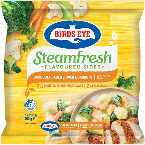 Birds Eye Steam Fresh In Cheese Sauce Broccoli, Cauliflower & Carrot 400g