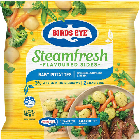 Birds Eye Steam Fresh Baby Potatoes With Broccoli, Carrots, Peas &herbs 400g