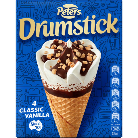 Peters Drumstick Ice Cream Vanilla 4 Pack