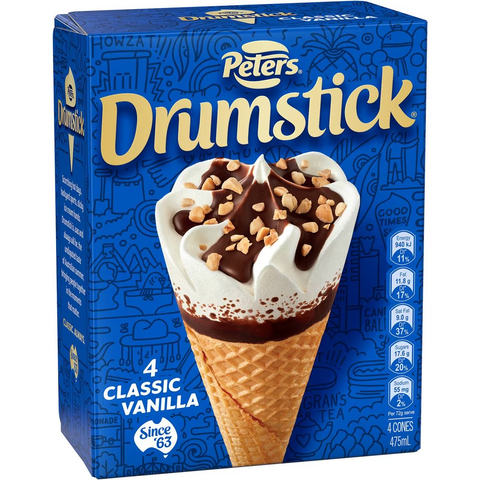 Peters Drumstick Ice Cream Vanilla 4 Pack