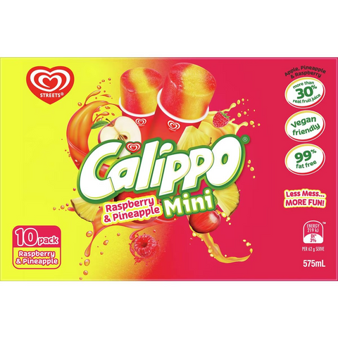 Calippo Streets Mini Water Ice Block Raspberry Pineapple 10 Pack