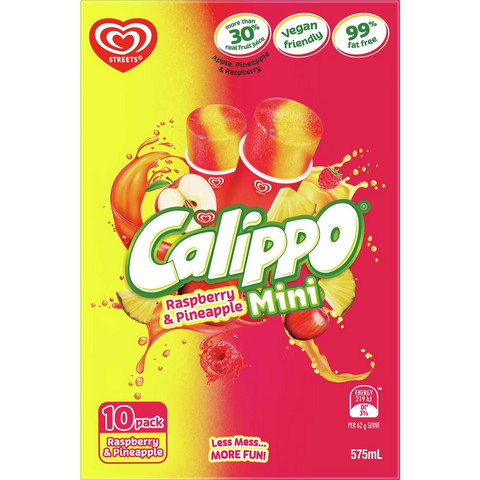 Calippo Streets Mini Water Ice Block Raspberry Pineapple 10 Pack