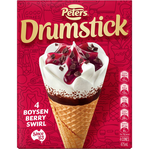 Peters Drumstick Ice Cream Boysenberry Swirl 4 Pack