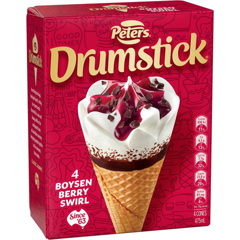 Peters Drumstick Ice Cream Boysenberry Swirl 4 Pack