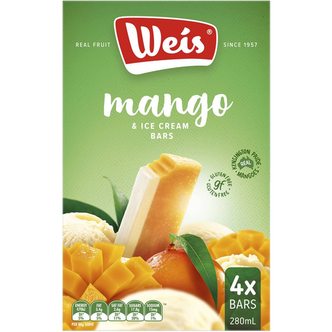 Weis Ice Cream & Fruit Bar Mango & Cream 70ml X 4 Pack