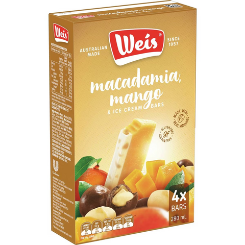 Weis Ice Cream & Fruit Bar Macadamia Mango Cream 70ml X 4 Pack