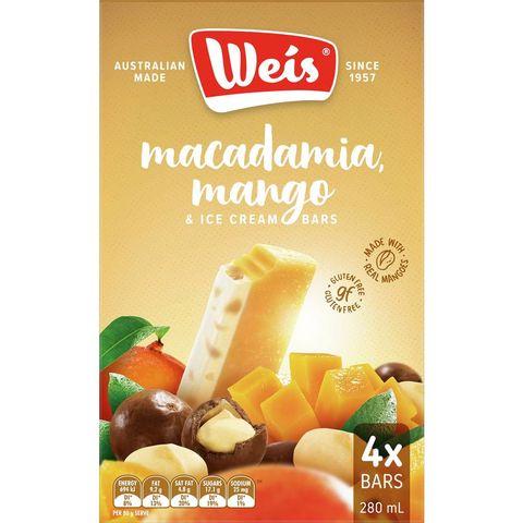 Weis Ice Cream & Fruit Bar Macadamia Mango Cream 70ml X 4 Pack