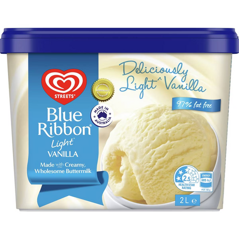 Blue Ribbon Streets Light Vanilla Reduced Fat Ice Cream Dessert Tub 2l