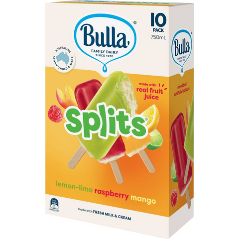 Bulla Splits Multipack Raspberry, Mango & Lemon Lime 10 Pack