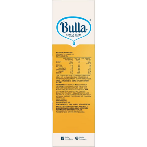 Bulla Splits Multipack Raspberry, Mango & Lemon Lime 10 Pack