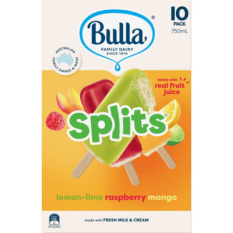 Bulla Splits Multipack Raspberry, Mango & Lemon Lime 10 Pack