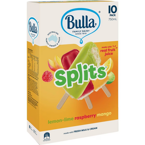 Bulla Splits Multipack Raspberry, Mango & Lemon Lime 10 Pack