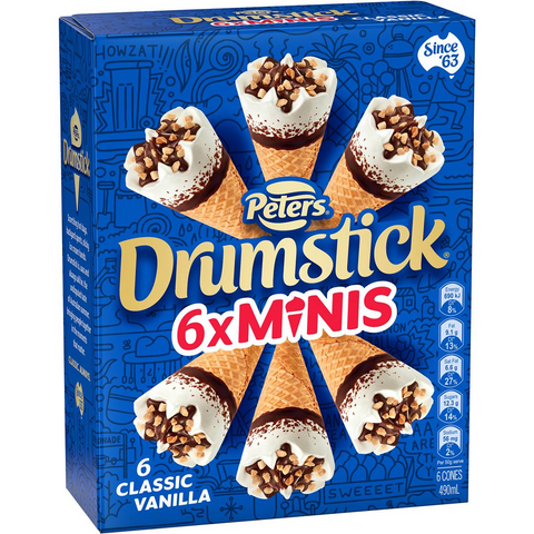 Peters Drumstick Minis Ice Cream Vanilla 6 Pack