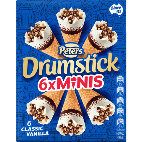 Peters Drumstick Minis Ice Cream Vanilla 6 Pack