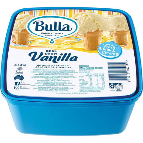 Bulla Ice Cream Vanilla Tub 4l