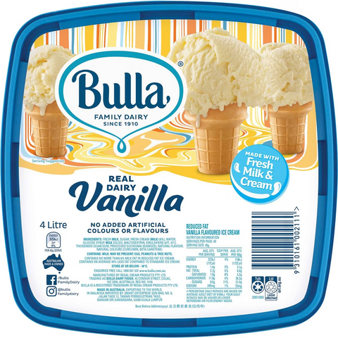 Bulla Ice Cream Vanilla Tub 4l