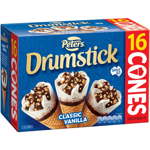 Peters Drumstick Ice Cream Vanilla 16 Pack