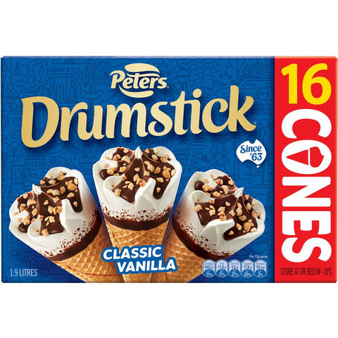 Peters Drumstick Ice Cream Vanilla 16 Pack