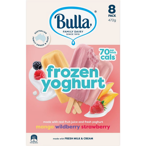 Bulla Frozen Yoghurt Strawberry, Mango & Wildberry 8 Pack