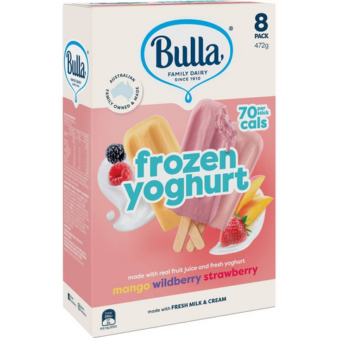 Bulla Frozen Yoghurt Strawberry, Mango & Wildberry 8 Pack